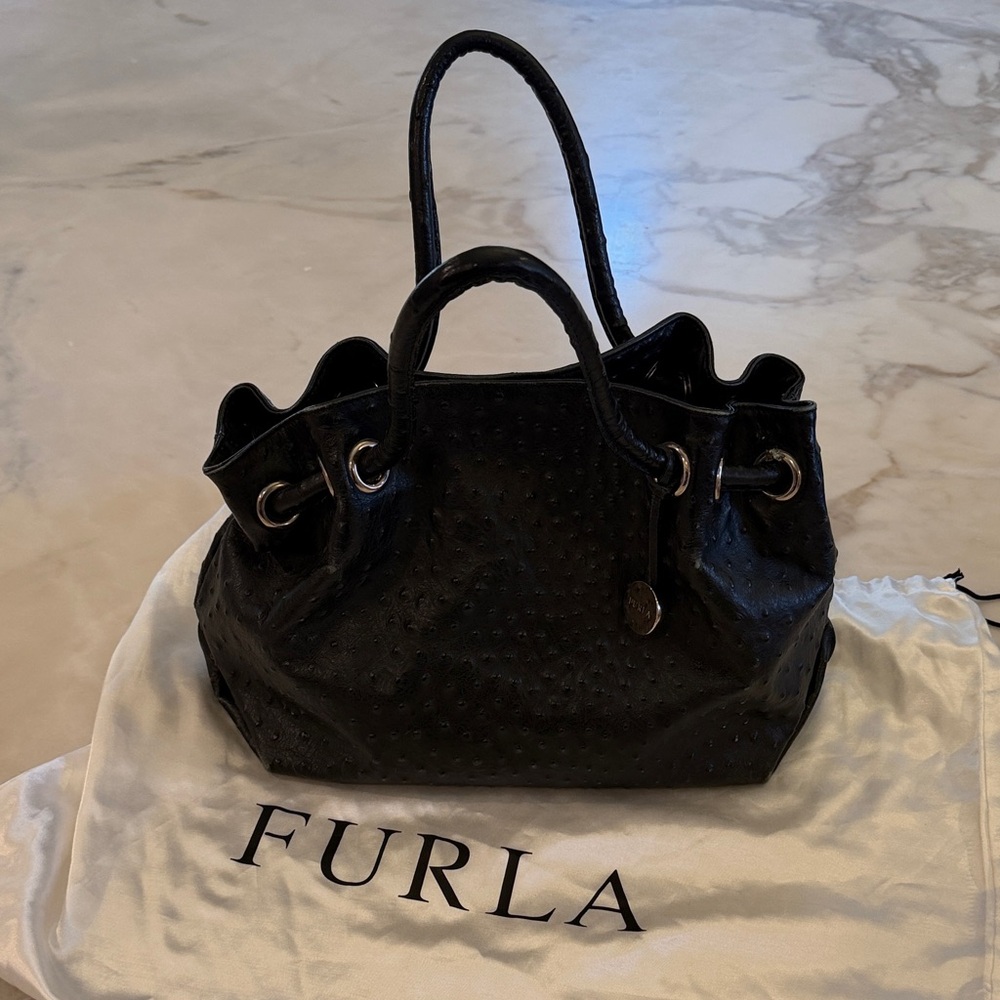 Furla Black Textured Tote Bag